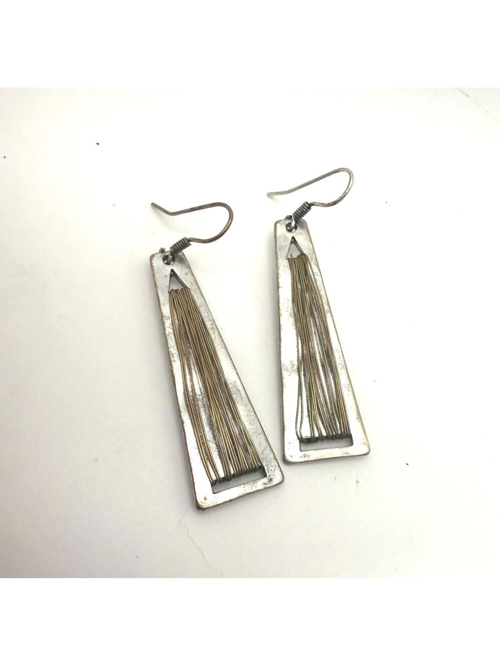 Bronze Wire Wrapped Long Drop Dangle Bar Earrings